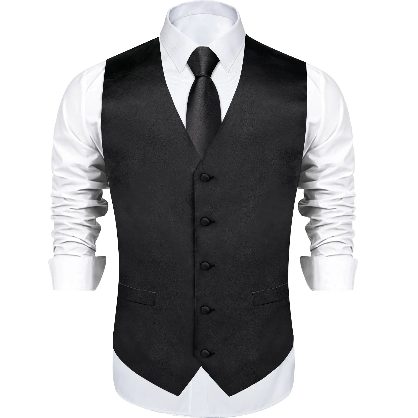Classic Black Solid Satin Men's Vest Tie Set sold by Ties2You product image thumbnail 3