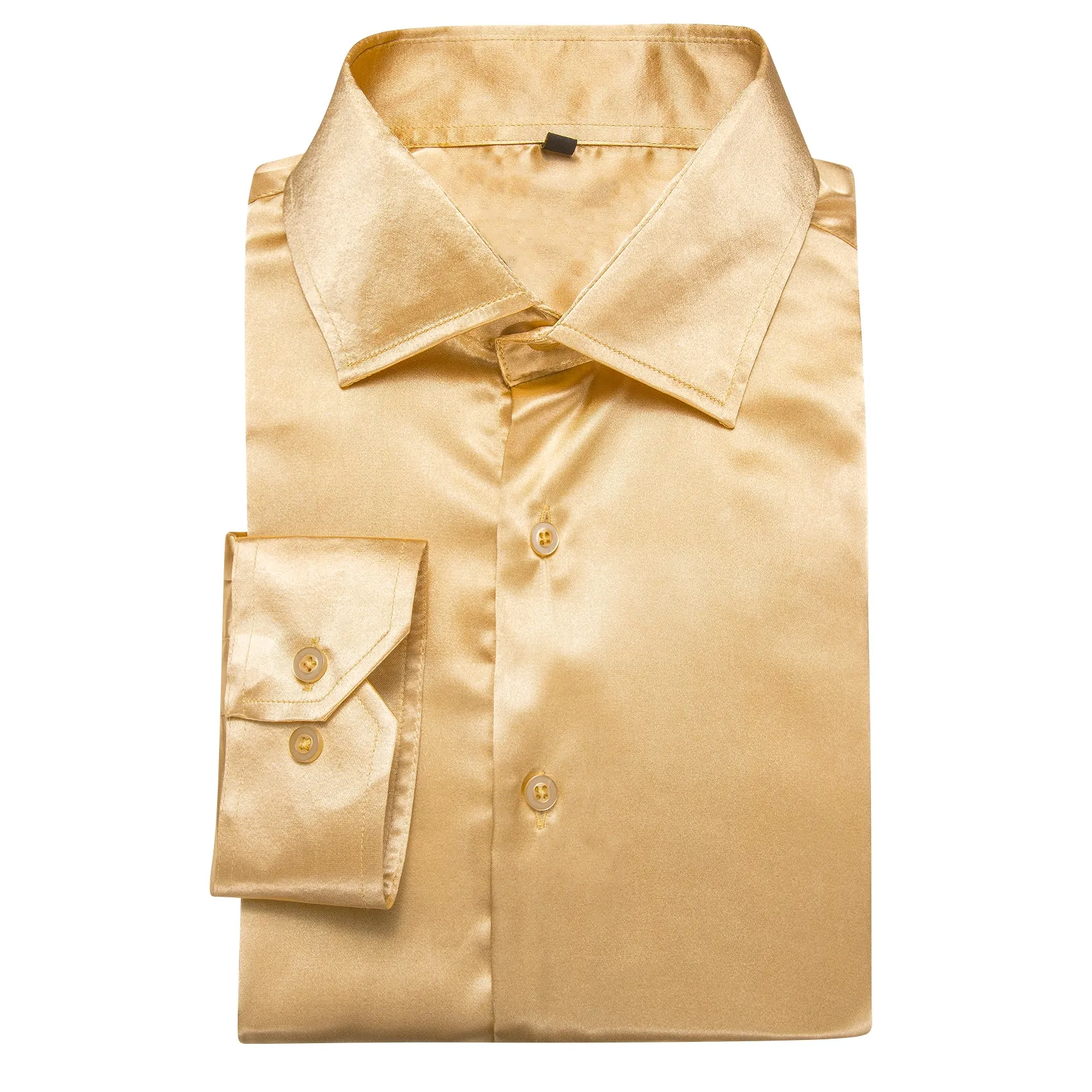 Champagne Yellow Solid Silk Men's Long Sleeve Shirt sold by Ties2You product image thumbnail 5