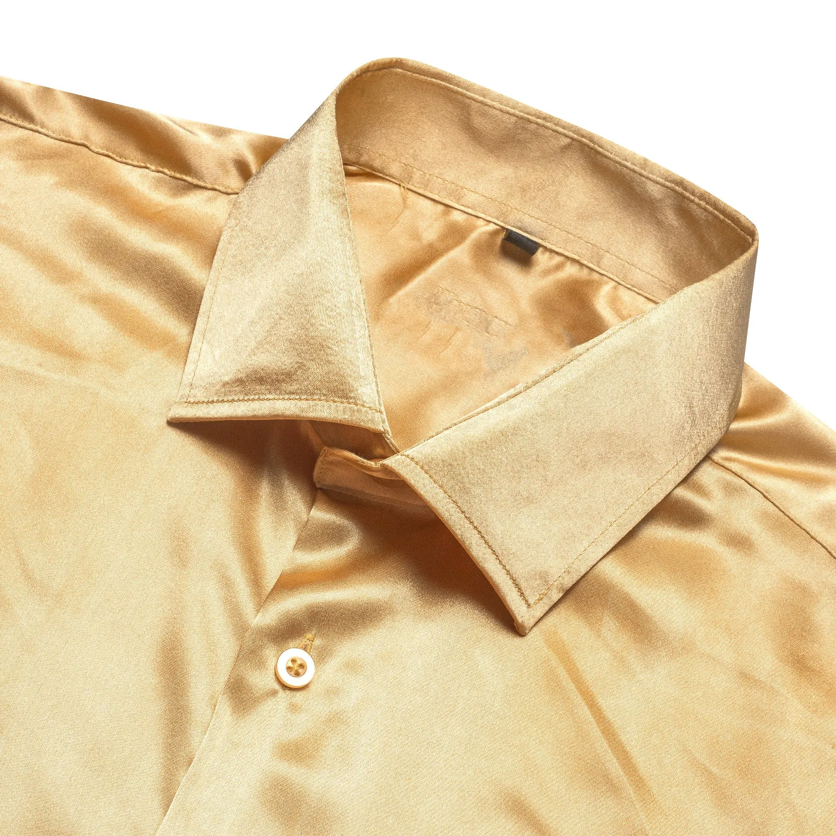 Champagne Yellow Solid Silk Men's Long Sleeve Shirt sold by Ties2You product image thumbnail 3