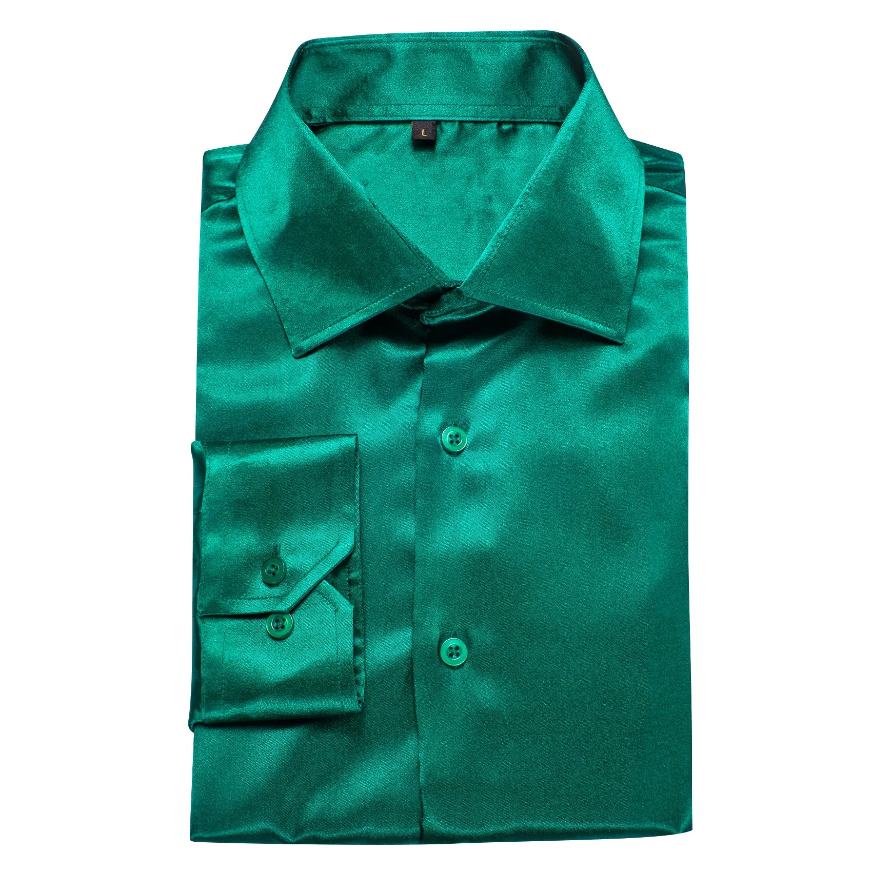 Dark Green Solid Silk Men's Long Sleeve Shirt sold by Ties2You product image thumbnail 4