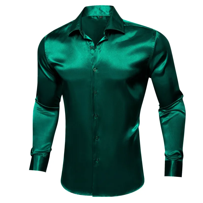 Dark Green Solid Silk Men's Long Sleeve Shirt sold by Ties2You