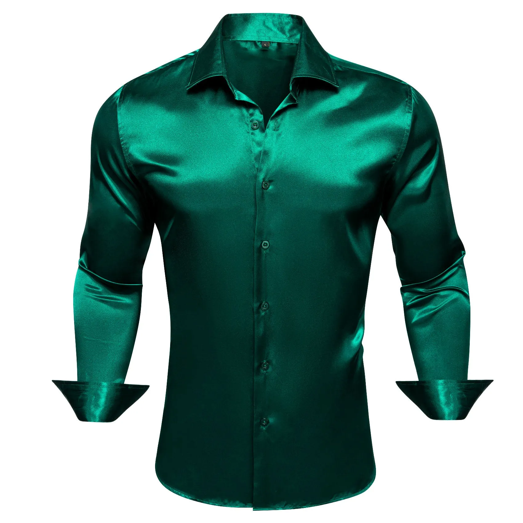 Dark Green Solid Silk Men's Long Sleeve Shirt sold by Ties2You product image thumbnail 2