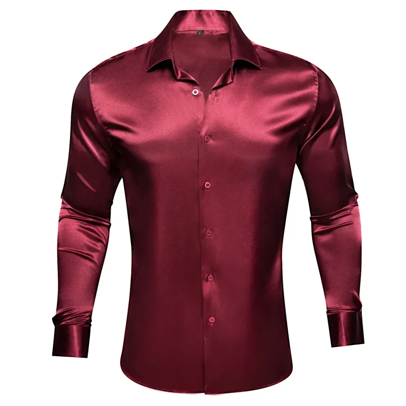 Ties2you Button Down Shirt Burgundy Red Solid Silk Men's Long Sleeve Shirt sold by Ties2You
