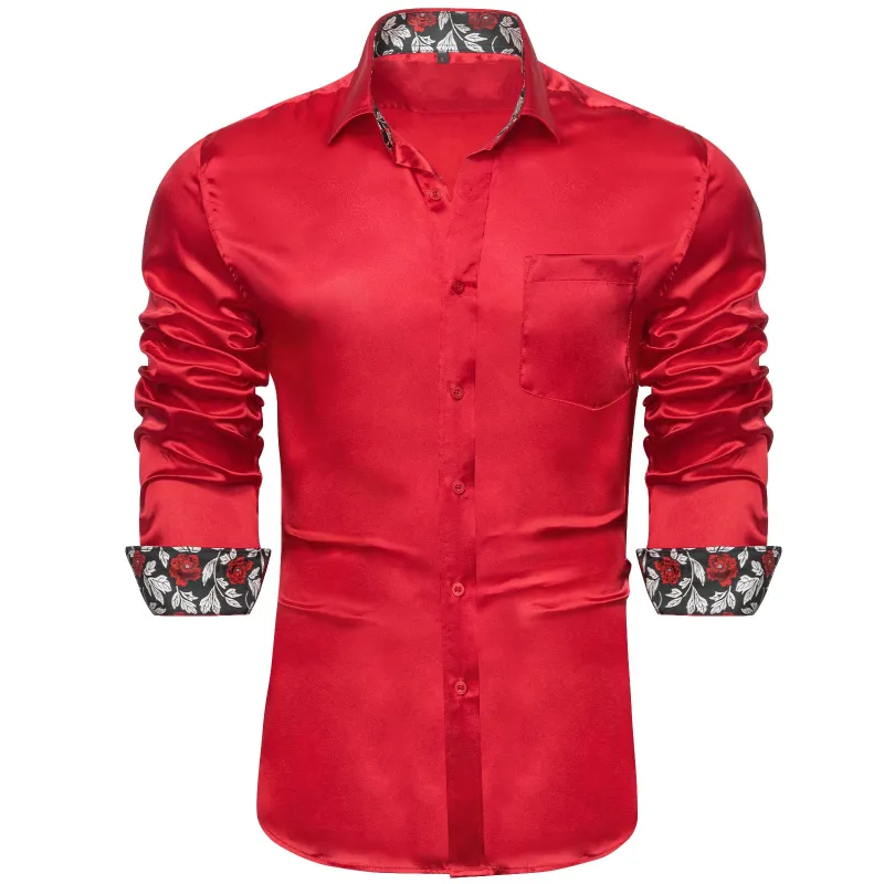 Splicing Style Red with Black Floral Edge Men's Long Sleeve Shirt sold by Ties2You
