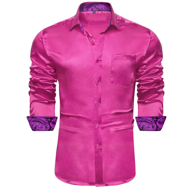 Splicing Style Purple Solid and Paisley Edge Men's Long Sleeve Shirt made by Ties2You