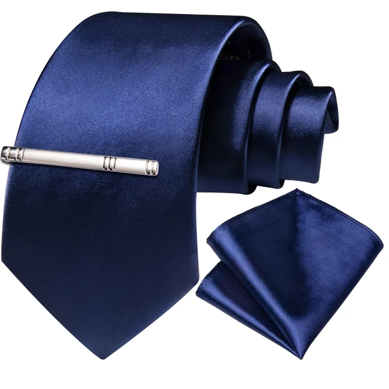 Royal Blue Solid Satin Men's Necktie Hanky Tie Clip Set sold by Ties2You