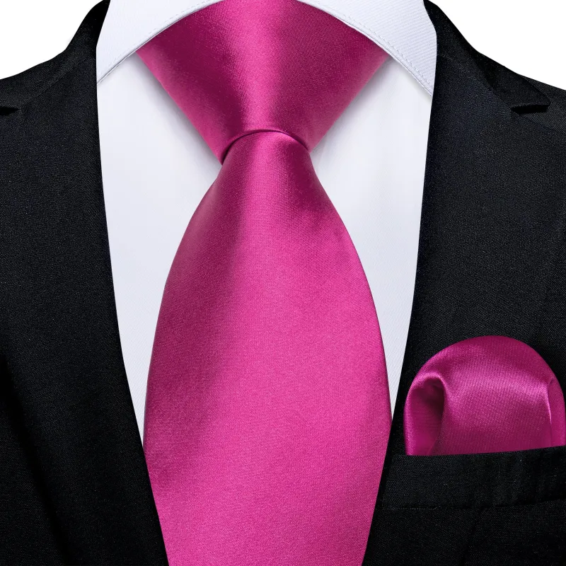 Rose Red Satin Solid Men's Necktie Hanky Tie Set sold by Ties2You