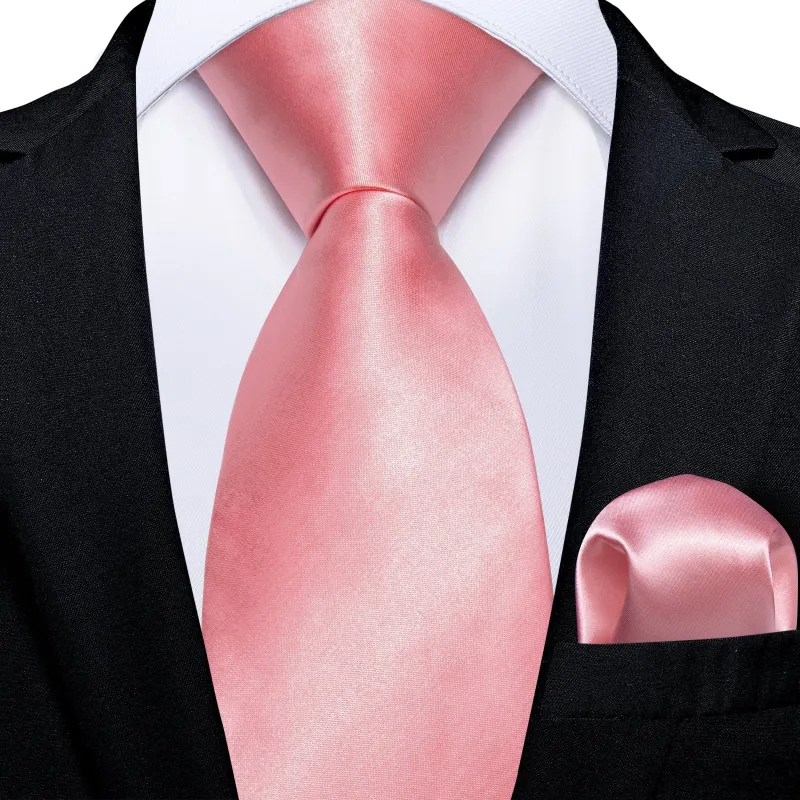 Pink Satin Solid Men's Necktie Hanky Tie Set sold by Ties2You