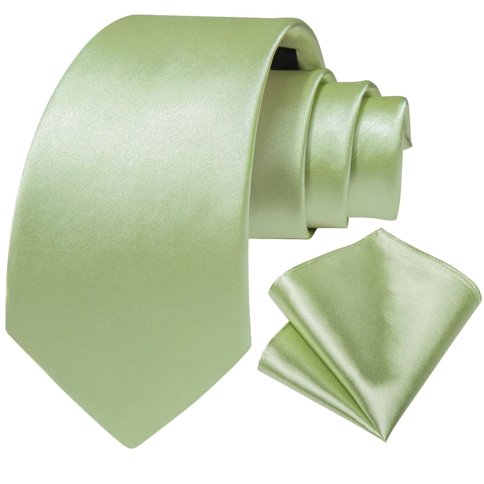 Light Green Satin Solid Men's Necktie Hanky Tie Set sold by Ties2You product image thumbnail 2