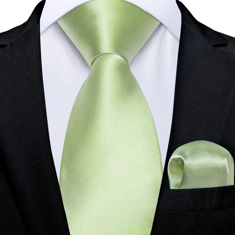 Light Green Satin Solid Men's Necktie Hanky Tie Set sold by Ties2You