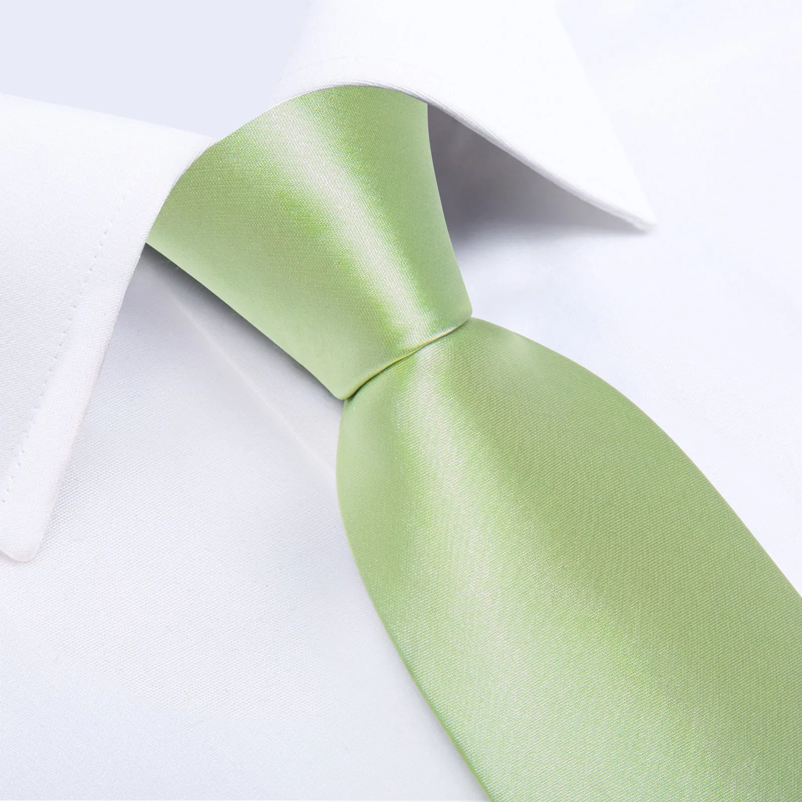 Light Green Satin Solid Men's Necktie Hanky Tie Set sold by Ties2You product image thumbnail 3