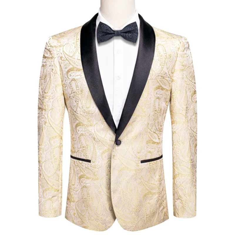 Ties2you Men's Suit Champagne Shawl Collar Embroidered Floral Suit For Party sold by Ties2You
