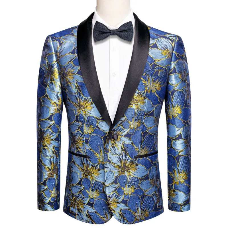 Blue Yellow Embroidered Floral Men's Suit for Party sold by Ties2You