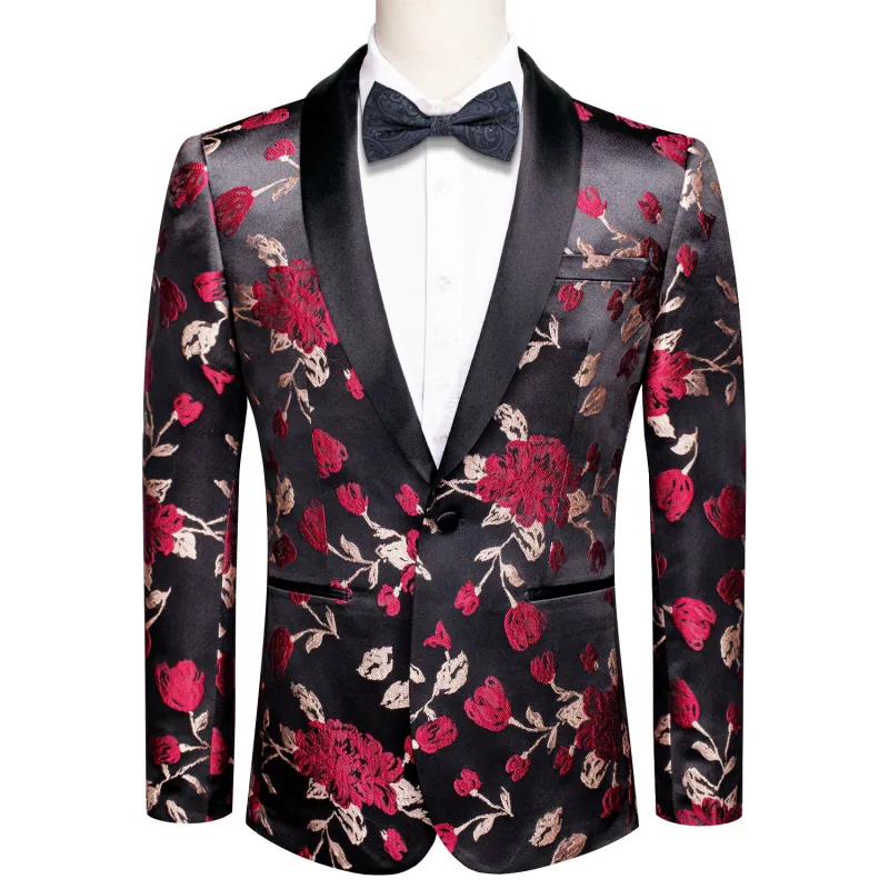 Black Red Embroidered Floral Men's Suit for Party sold by Ties2You