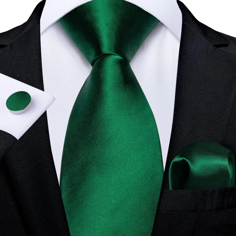 Ties2you Emerald Green Tie Solid Satin Silk Men's Necktie Pocket Square Cufflinks Set sold by Ties2You