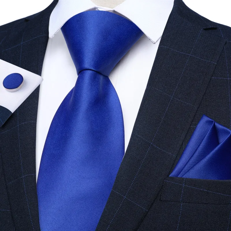 Pure Royal Blue Solid Silk Men's Necktie Pocket Square Cufflinks Set sold by Ties2You