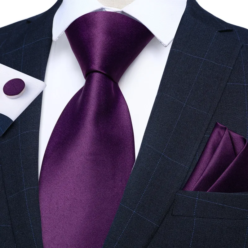 Pure Dark Purple Solid Silk Men's Necktie Pocket Square Cufflinks Set sold by Ties2You