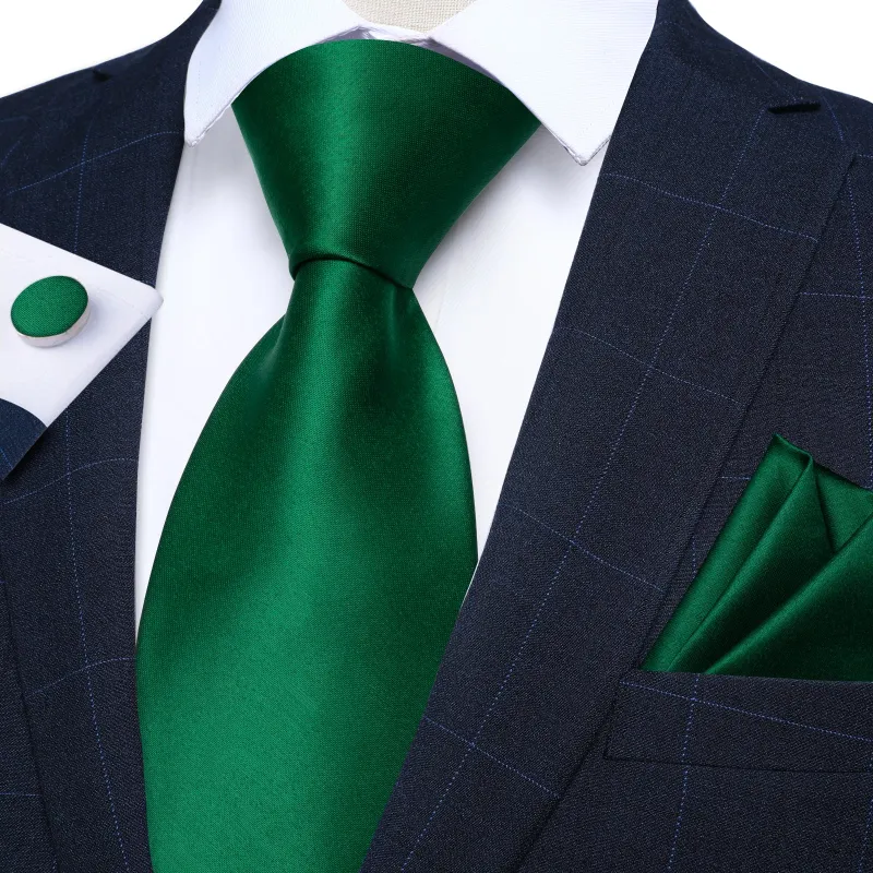 Pure Dark Green Solid Silk Men's Necktie Pocket Square Cufflinks Set sold by Ties2You