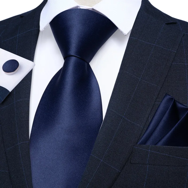 Pure Dark Blue Solid Silk Men's Necktie Pocket Square Cufflinks Set sold by Ties2You