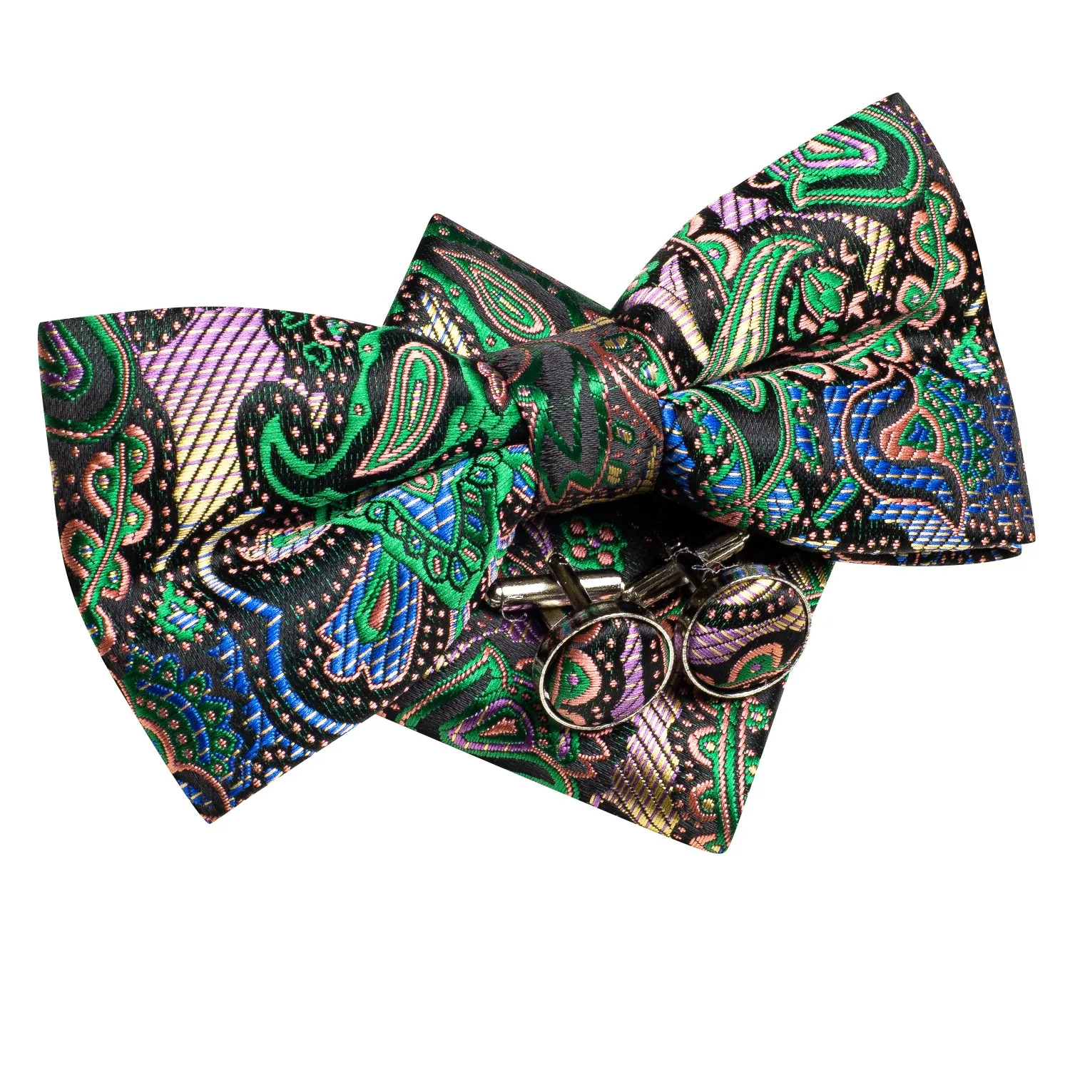 Gradient Green Pink Paisley Men's Pre-tied Bowtie Pocket Square Cufflinks Set sold by Ties2You product image thumbnail 4