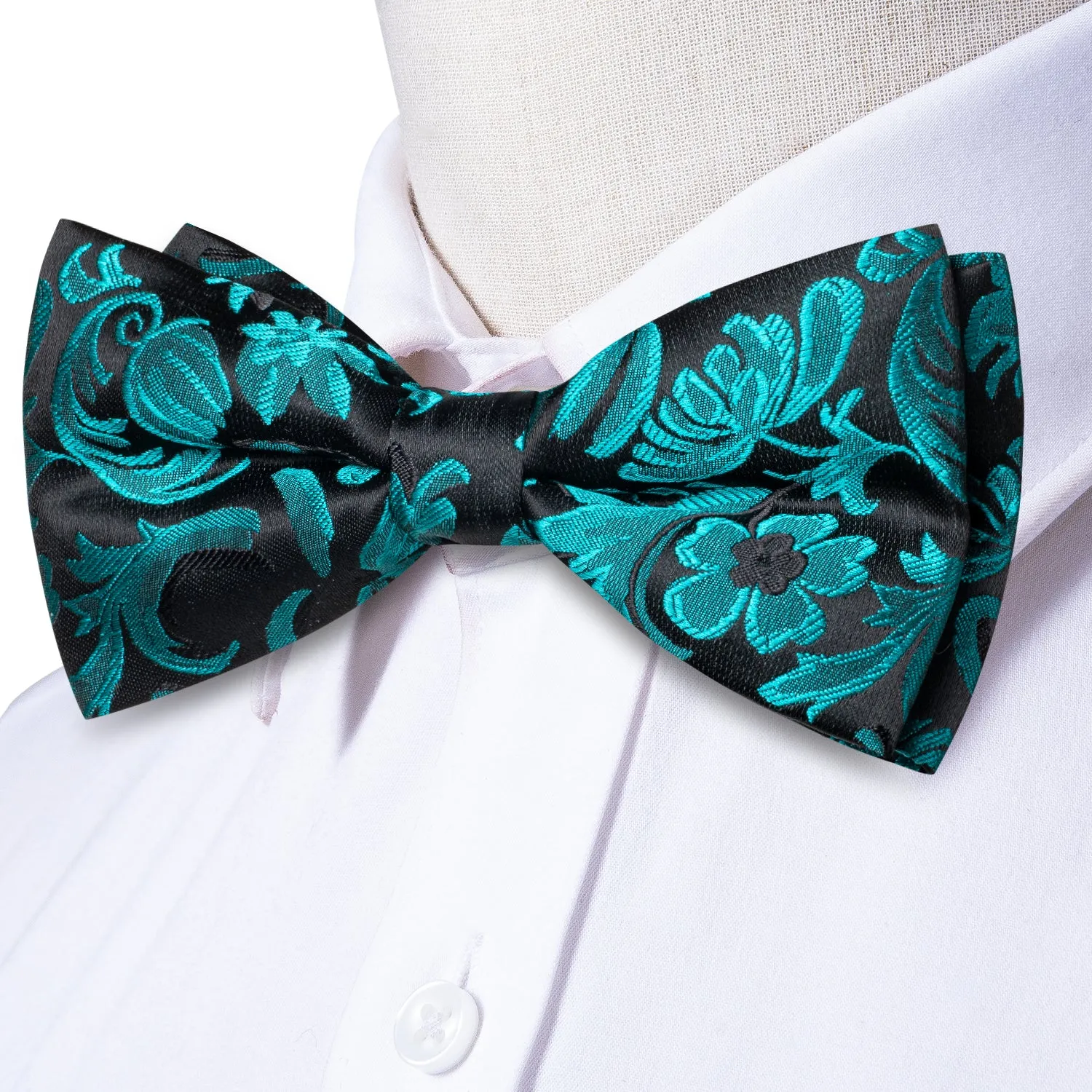 Black Lake Blue Floral Men's Pre-tied Bowtie Pocket Square Cufflinks Set sold by Ties2You product image thumbnail 4