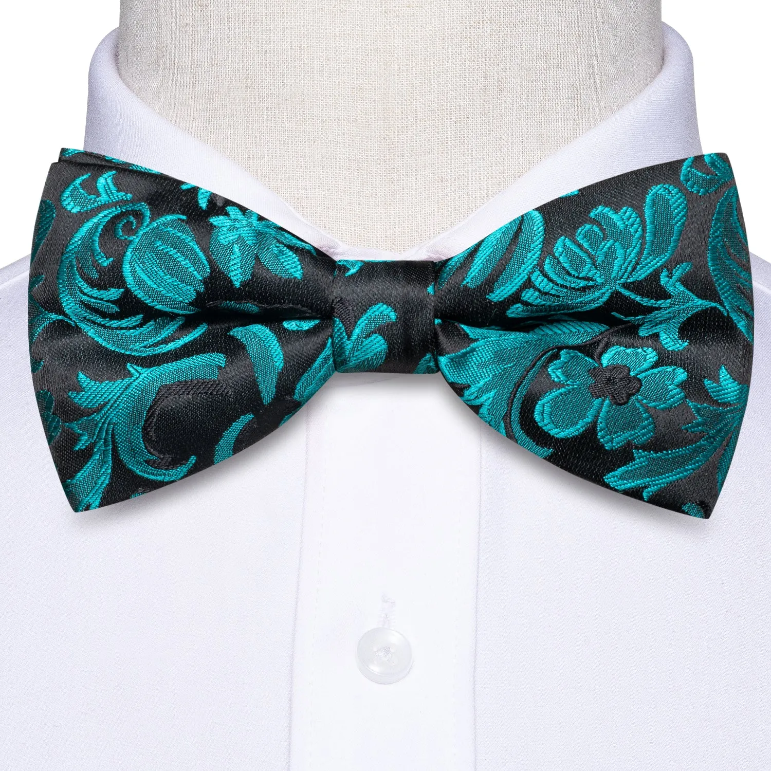 Black Lake Blue Floral Men's Pre-tied Bowtie Pocket Square Cufflinks Set sold by Ties2You product image thumbnail 5
