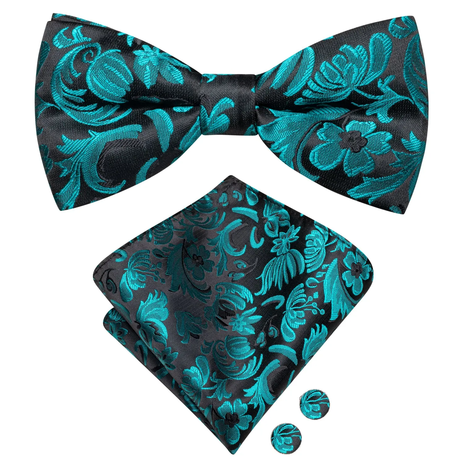 Black Lake Blue Floral Men's Pre-tied Bowtie Pocket Square Cufflinks Set sold by Ties2You product image thumbnail 2