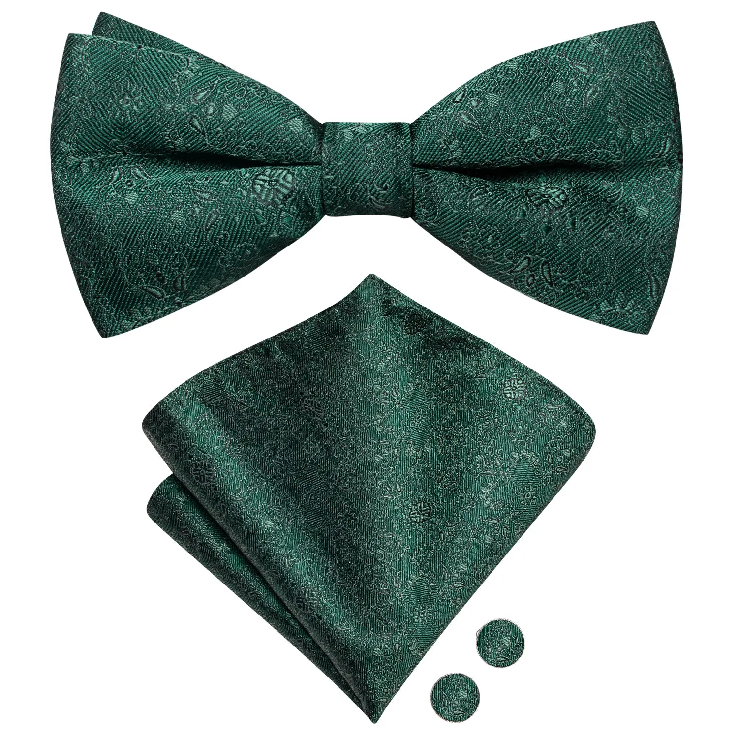 Dark Green Floral Men's Pre-tied Bowtie Pocket Square Cufflinks Set sold by Ties2You product image thumbnail 4