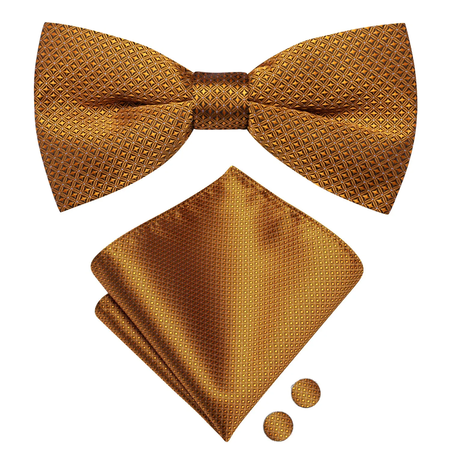 Golden Plaid Men's Pre-tied Bowtie Pocket Square Cufflinks Set sold by Ties2You product image thumbnail 4