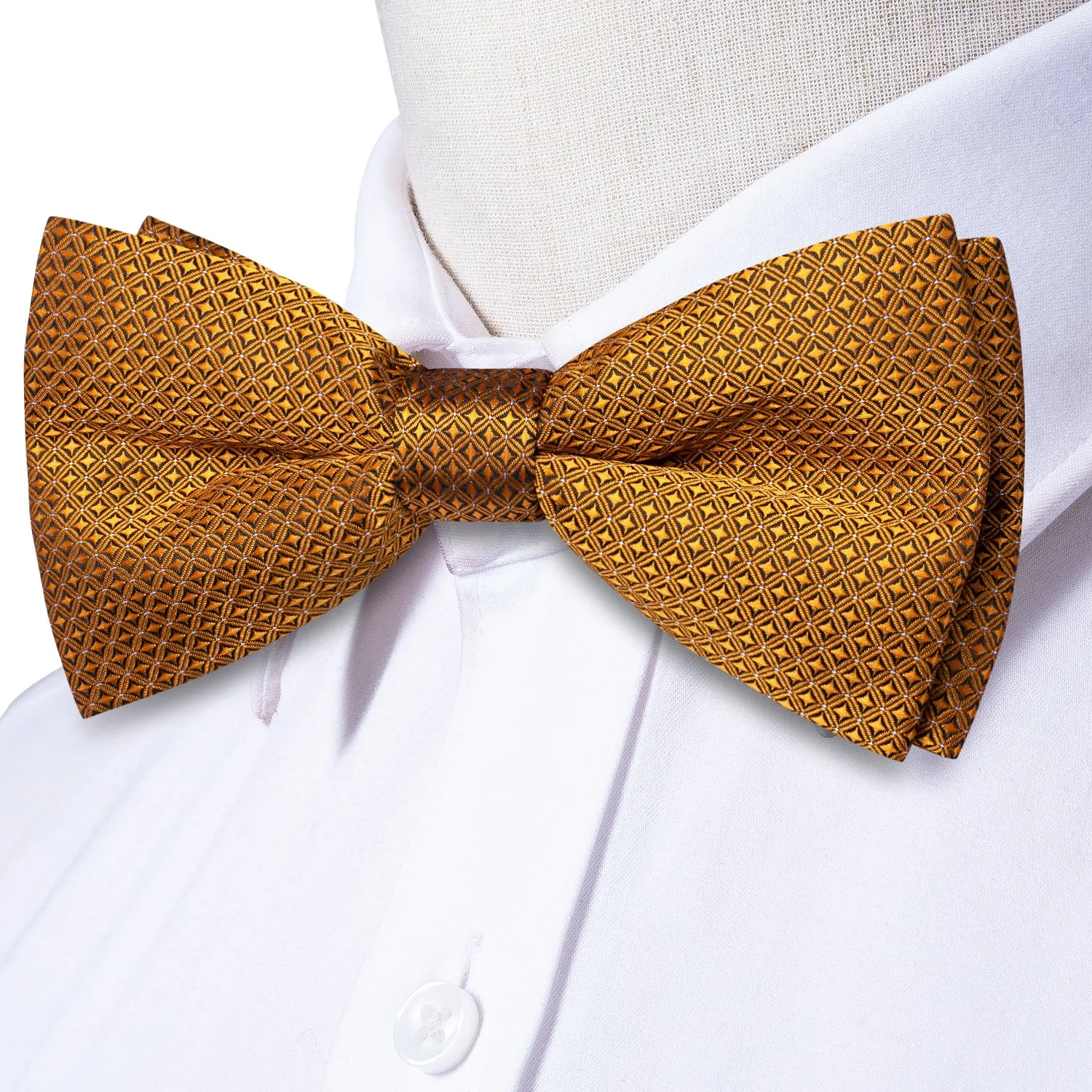 Golden Plaid Men's Pre-tied Bowtie Pocket Square Cufflinks Set sold by Ties2You product image thumbnail 5