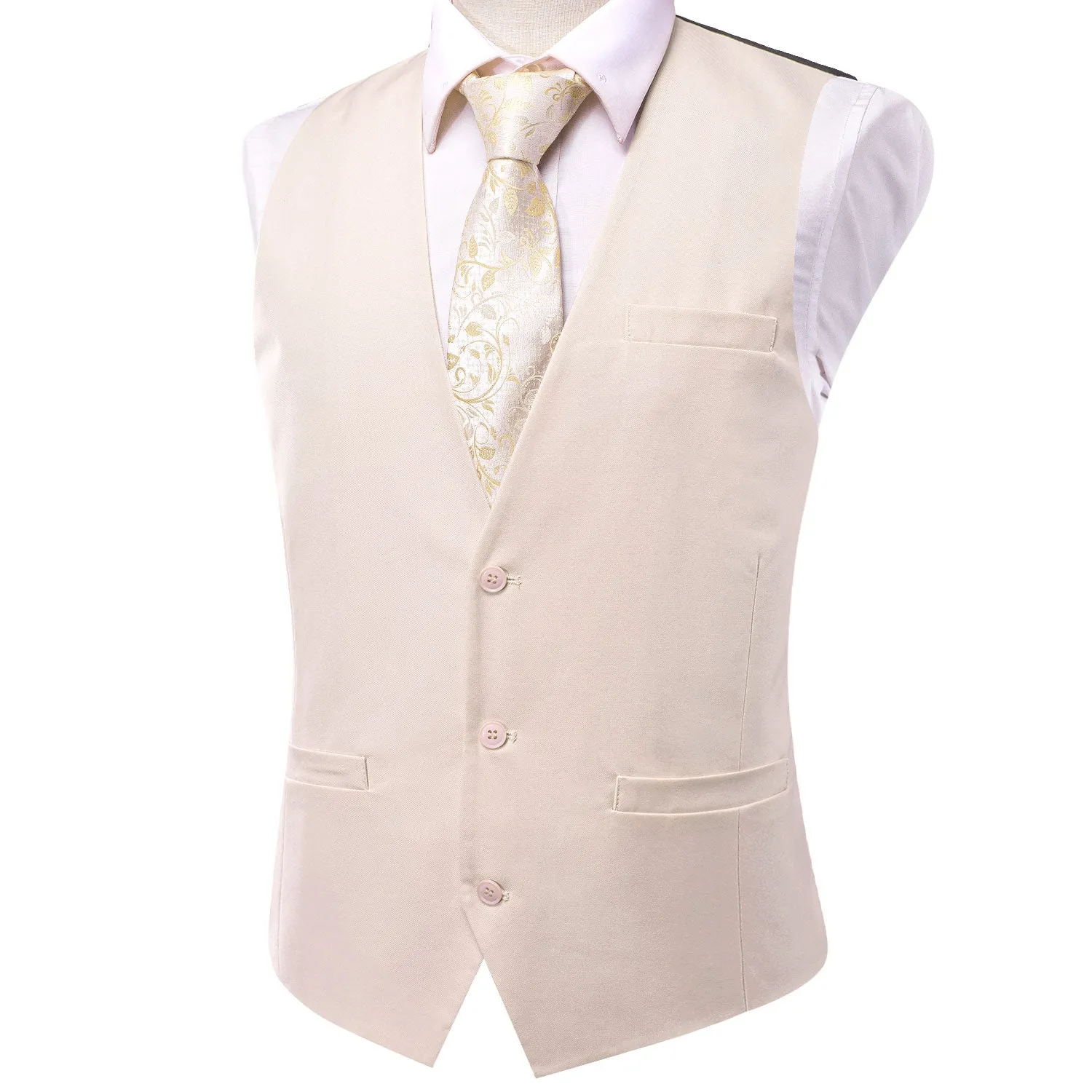 Beige Cotton Solid Splicing Jacquard Men's Vest sold by Ties2You product image thumbnail 3