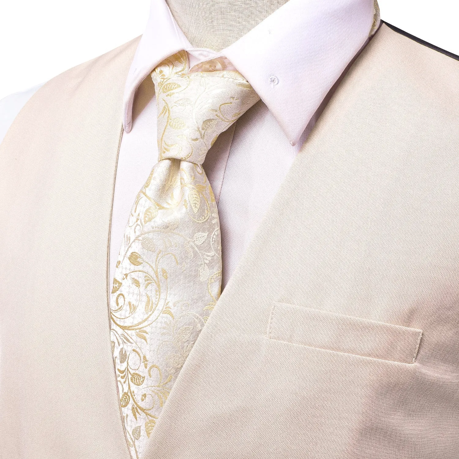 Beige Cotton Solid Splicing Jacquard Men's Vest sold by Ties2You product image thumbnail 2