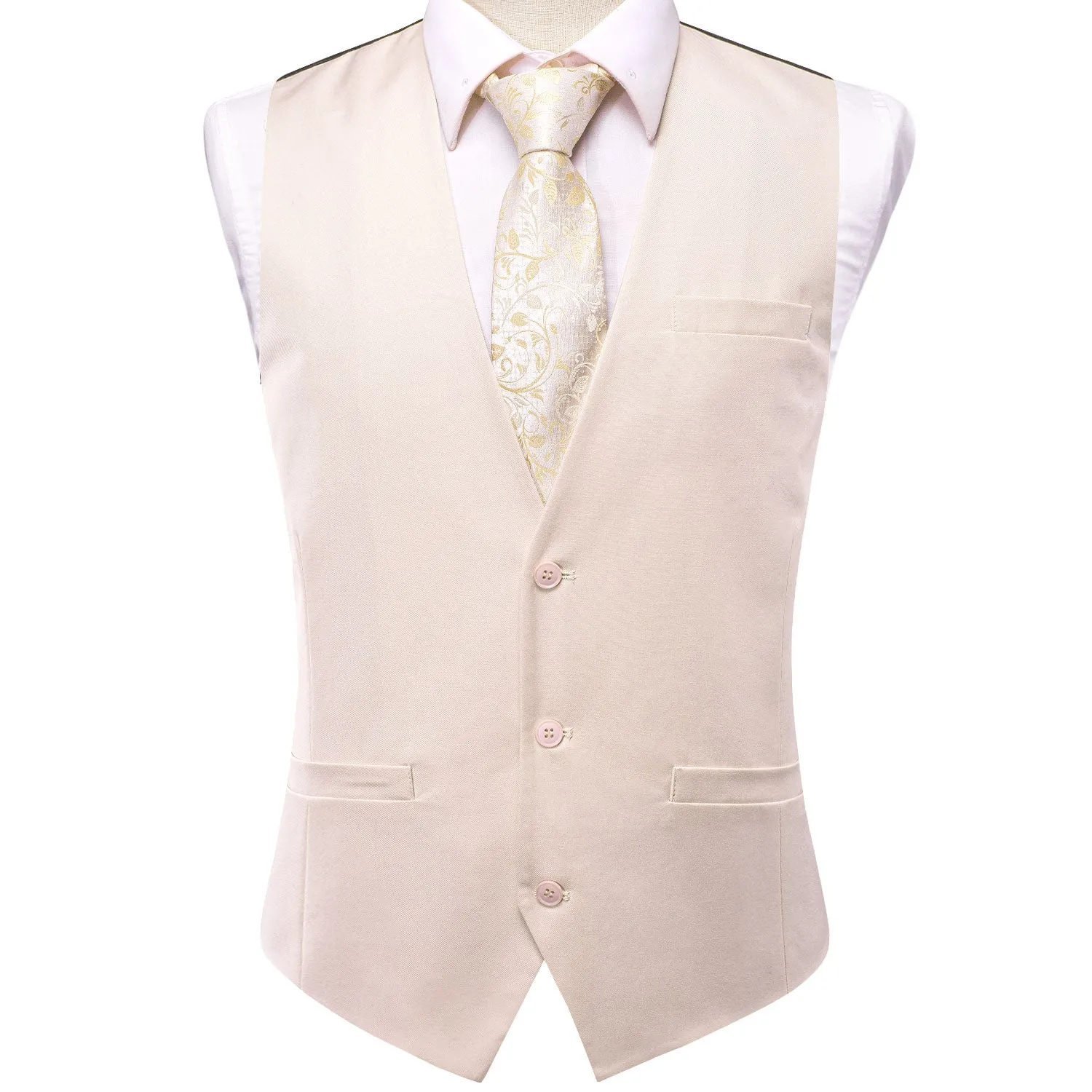 Beige Cotton Solid Splicing Jacquard Men's Vest sold by Ties2You