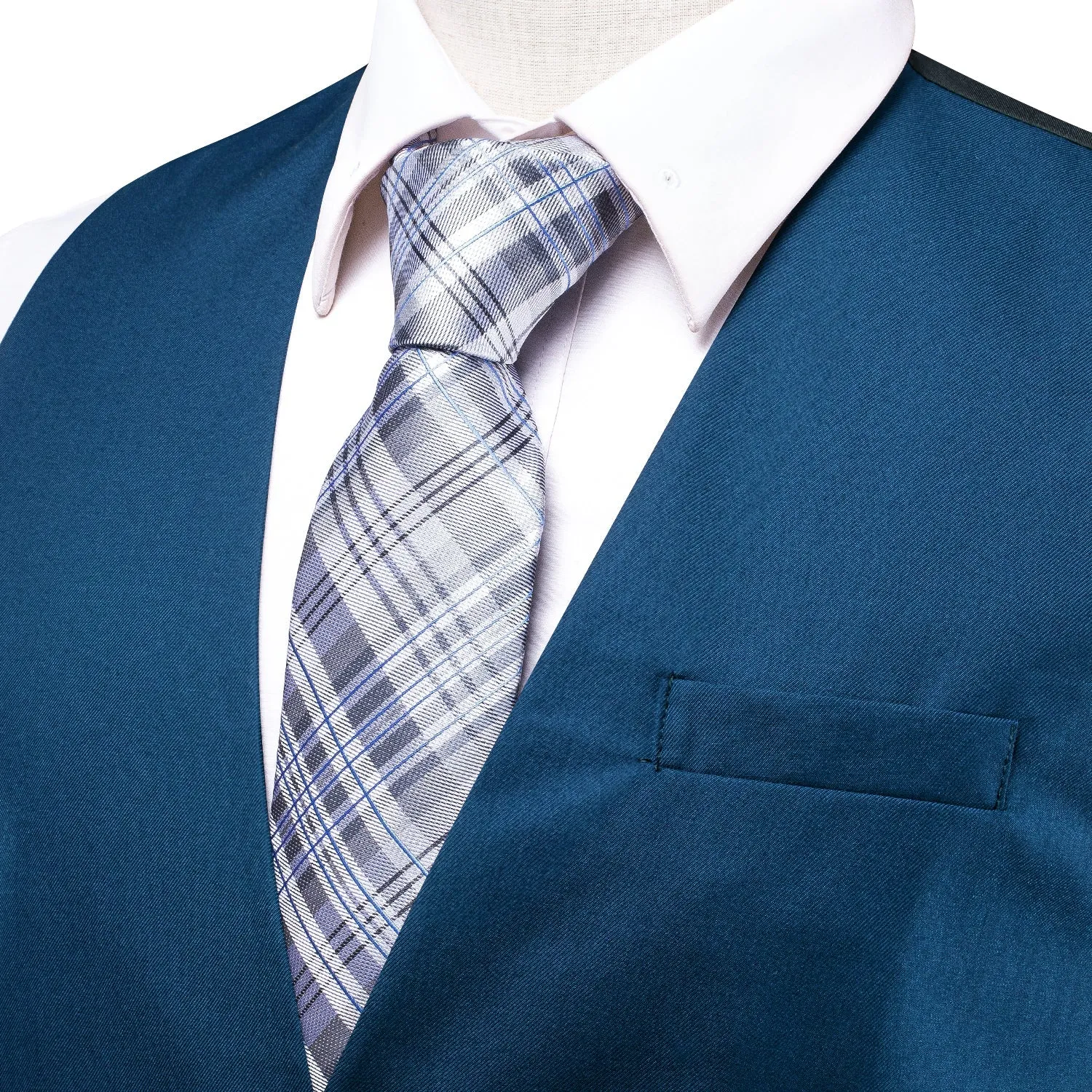 Lake Blue Cotton Solid Splicing Jacquard Men's Vest sold by Ties2You product image thumbnail 2