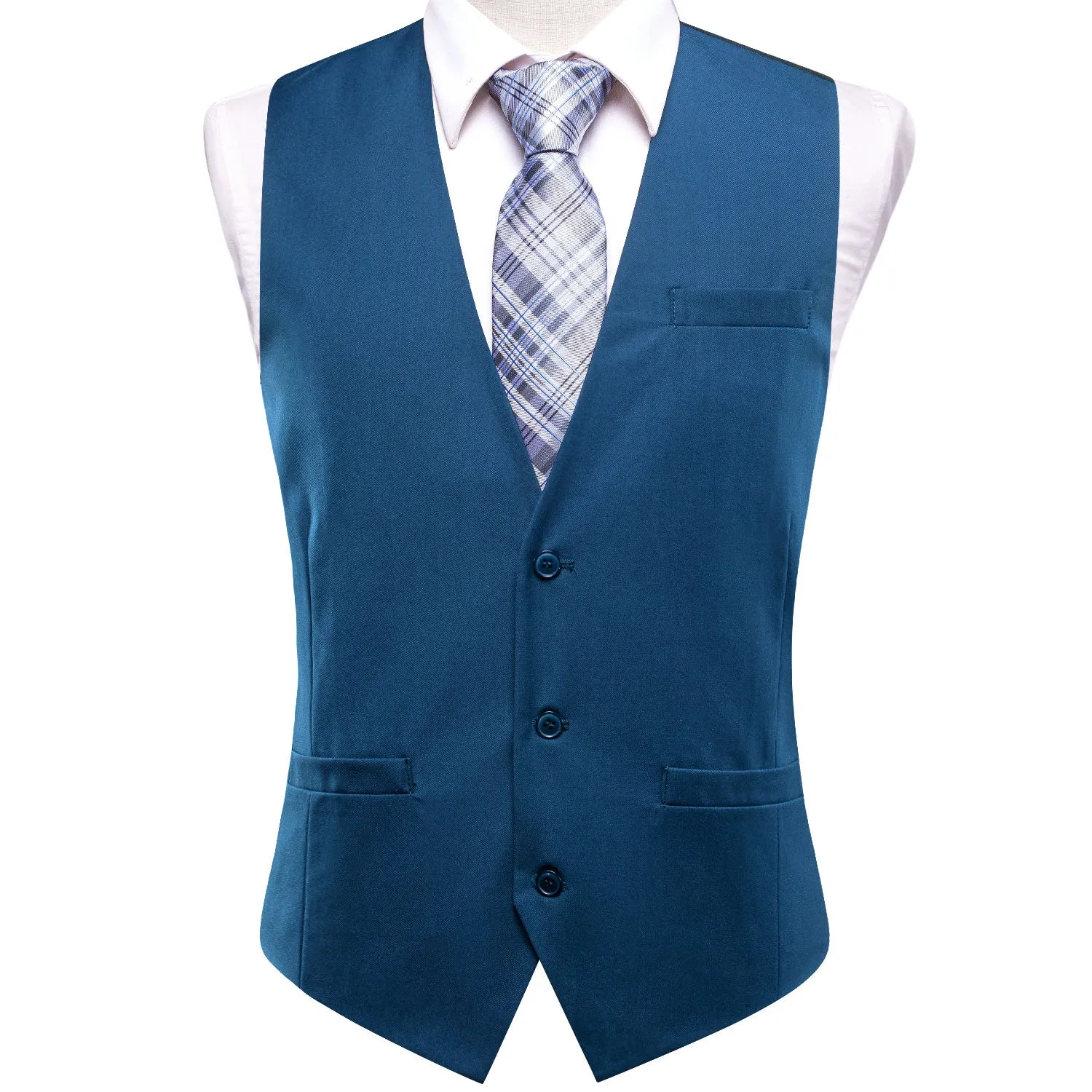 Lake Blue Cotton Solid Splicing Jacquard Men's Vest sold by Ties2You
