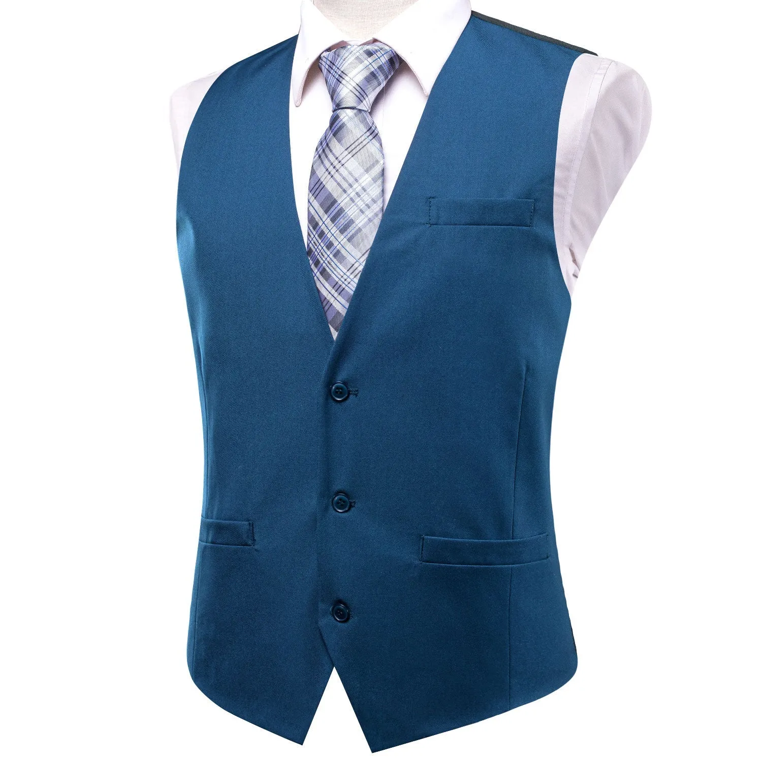 Lake Blue Cotton Solid Splicing Jacquard Men's Vest sold by Ties2You product image thumbnail 3