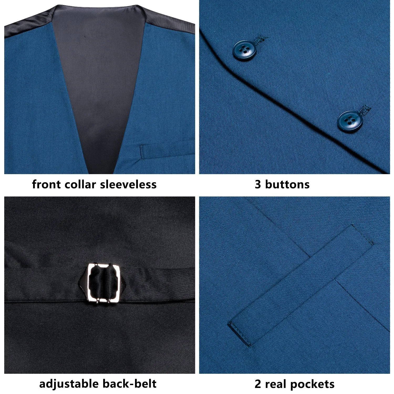 Lake Blue Cotton Solid Splicing Jacquard Men's Vest sold by Ties2You product image thumbnail 4