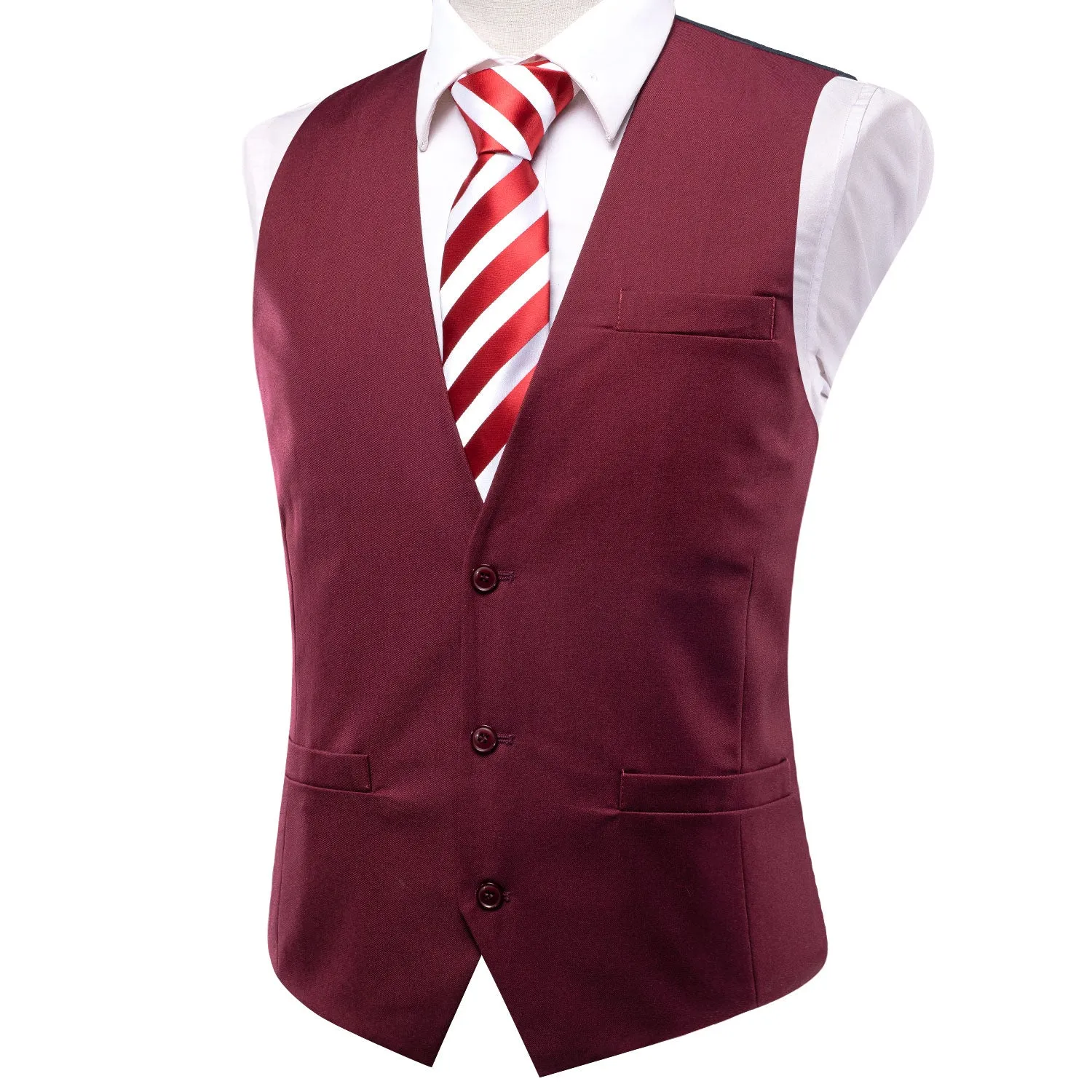 Ties2you Red Vest Burgundy Cotton Solid Splicing Jacquard Men's Vest sold by Ties2You product image thumbnail 3