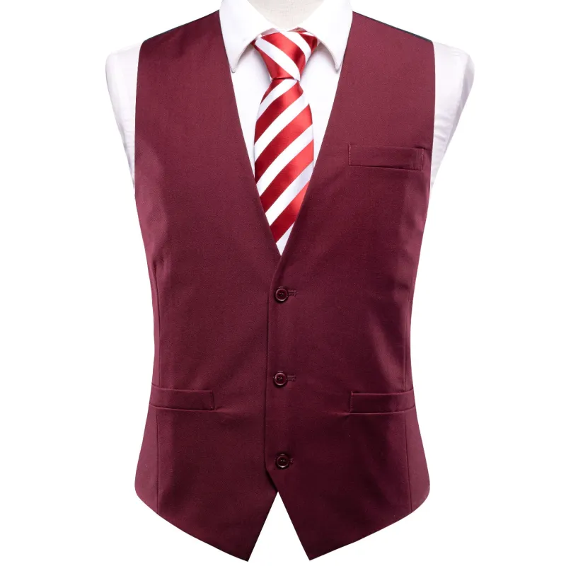 Ties2you Red Vest Burgundy Cotton Solid Splicing Jacquard Men's Vest sold by Ties2You