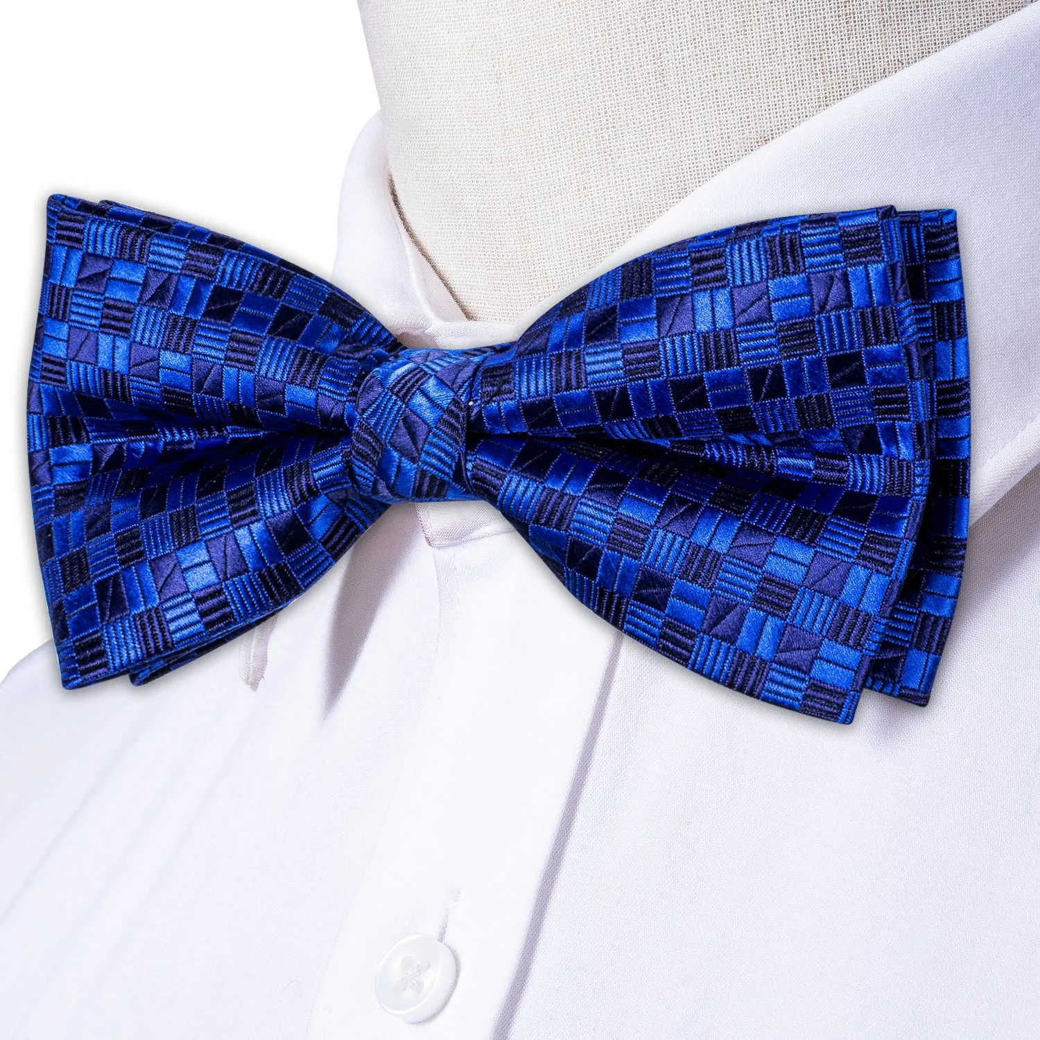Royal Blue Plaid Men's Pre-tied Bowtie Pocket Square Cufflinks Set sold by Ties2You product image thumbnail 4