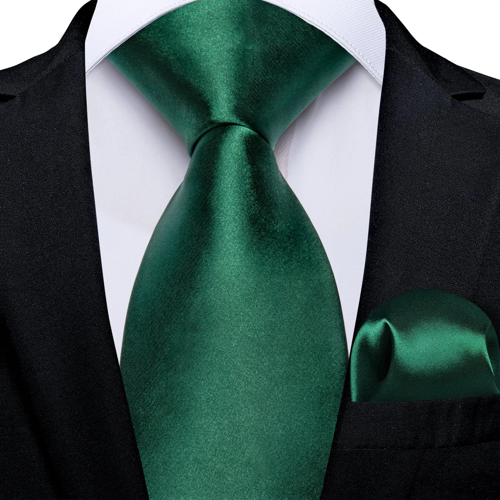 Ties2you Emerald Green Tie Satin Solid Necktie Pocket Square Cufflinks Set sold by Ties2You
