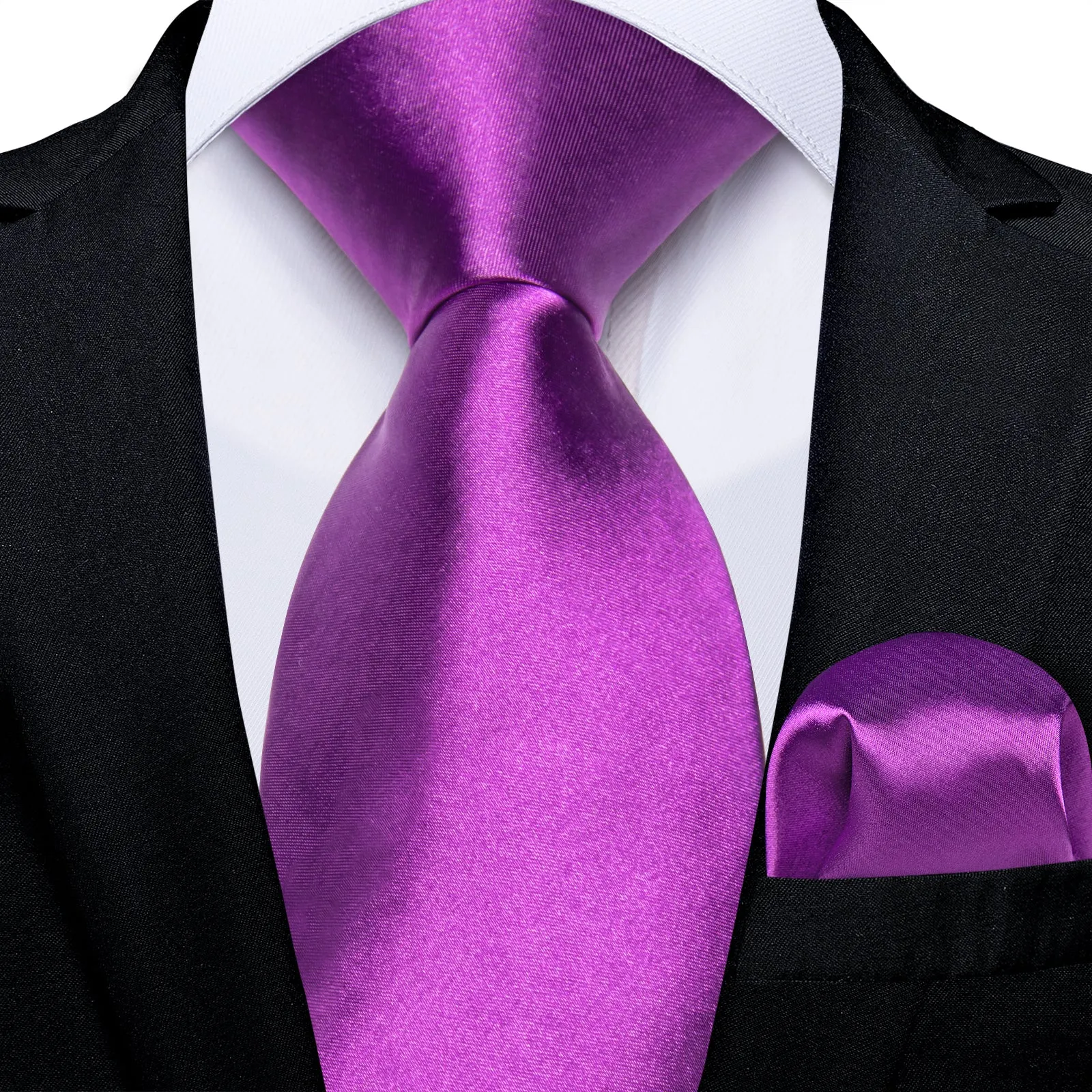 Purple Pure Satin Solid Necktie Pocket Square Tie Set sold by Ties2You