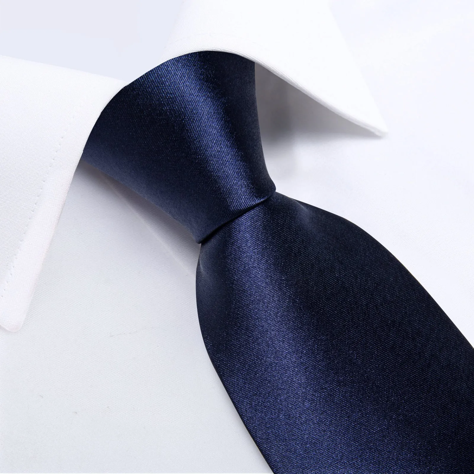 Navy Blue Pure Satin Solid Necktie Pocket Square Cufflinks Set sold by Ties2You product image thumbnail 3