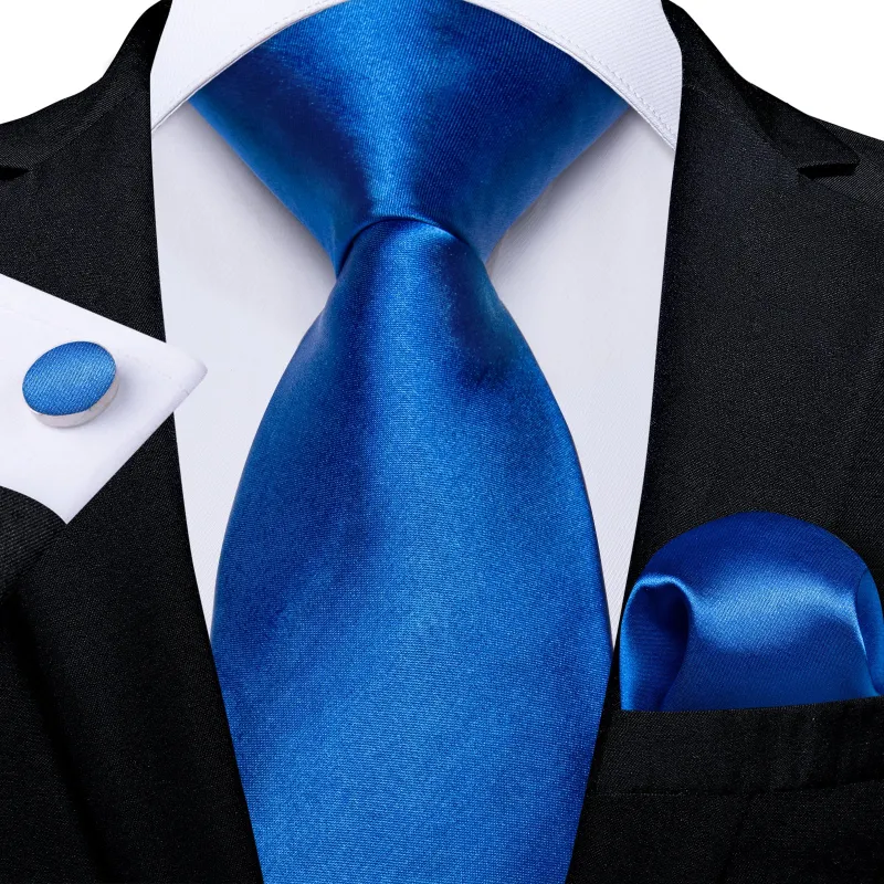 Klein Blue Pure Satin Solid Necktie Pocket Square Cufflinks Set sold by Ties2You