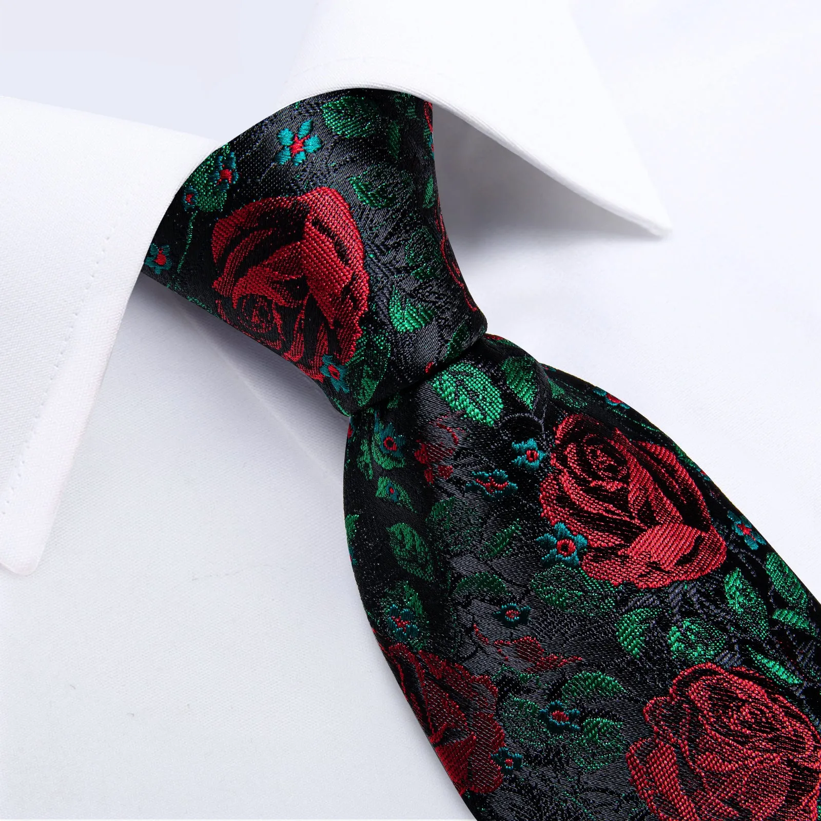 Blue Green Red Floral Necktie Pocket Square Cufflinks Set sold by Ties2You product image thumbnail 4