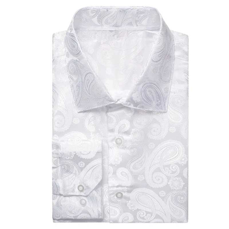 Ties2you Mens White Dress Shirt Paisley Silk Long Sleeve Button Down Shirt sold by Ties2You