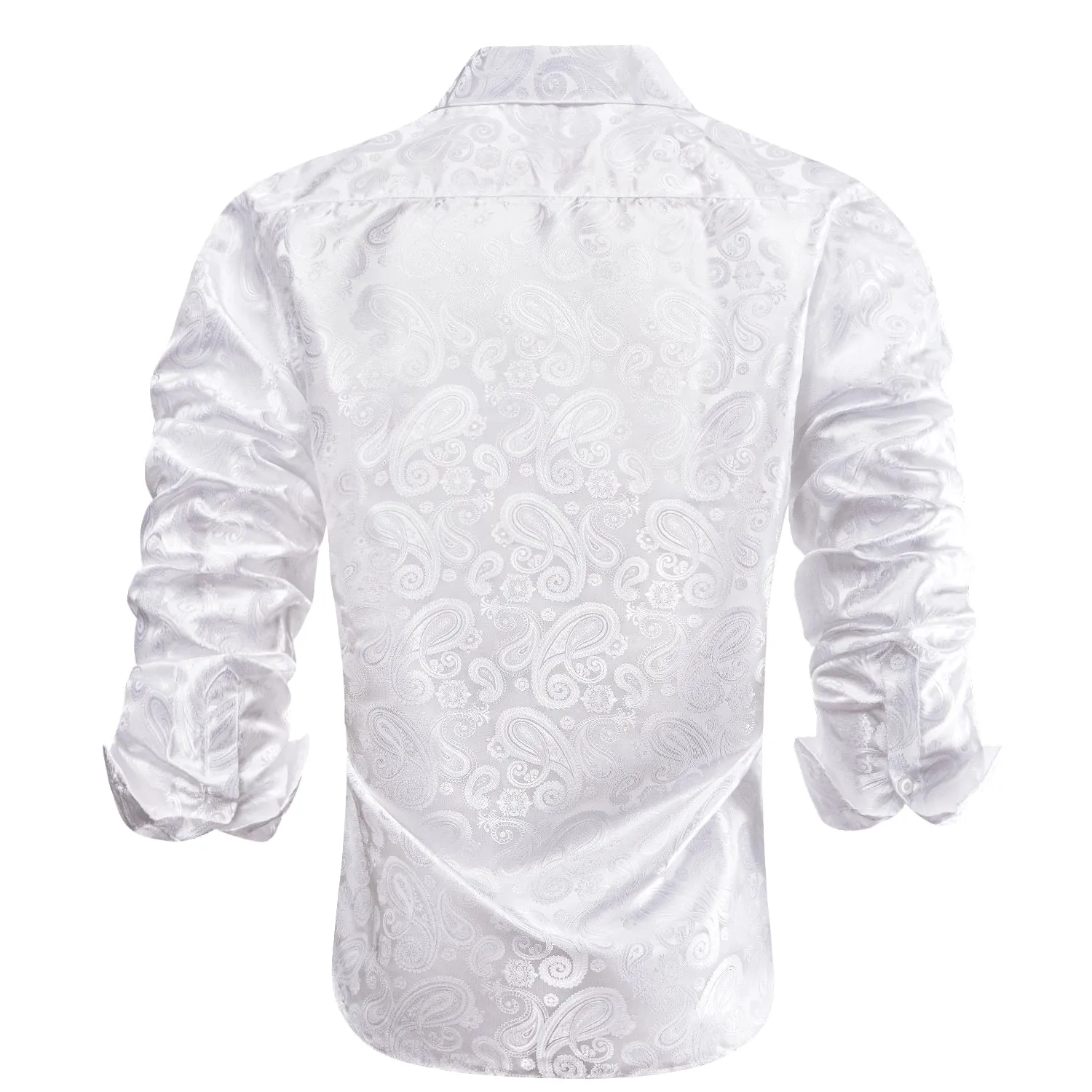 Ties2you Mens White Dress Shirt Paisley Silk Long Sleeve Button Down Shirt sold by Ties2You product image thumbnail 4