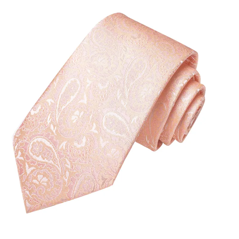 Flesh Pink Paisley Silk Men's Necktie Pocket Square Cufflinks Set sold by Ties2You