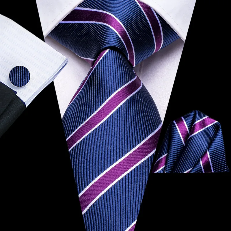 Classic Blue Red Striped Silk Men's Necktie Pocket Square Cufflinks Set sold by Ties2You