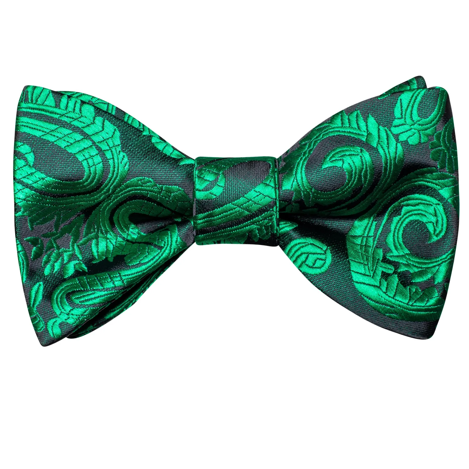 Dark Green Paisley Self-tied Bow Tie Pocket Square Cufflinks Set sold by Ties2You product image thumbnail 4